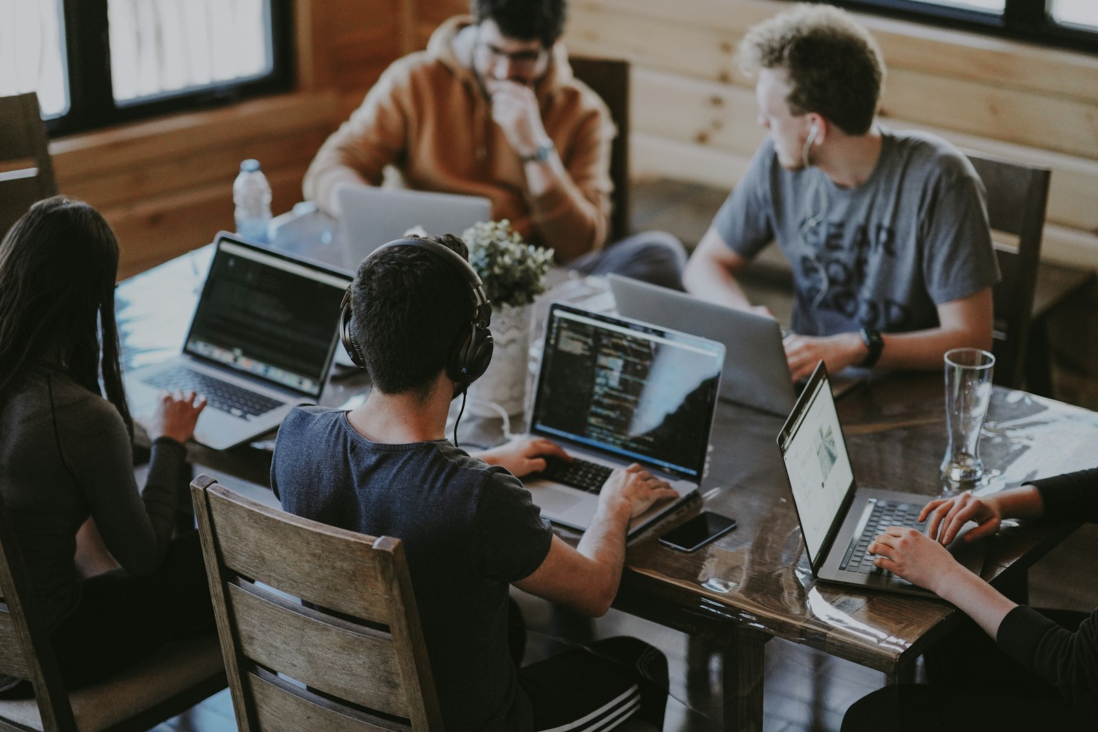 Team working together around a table