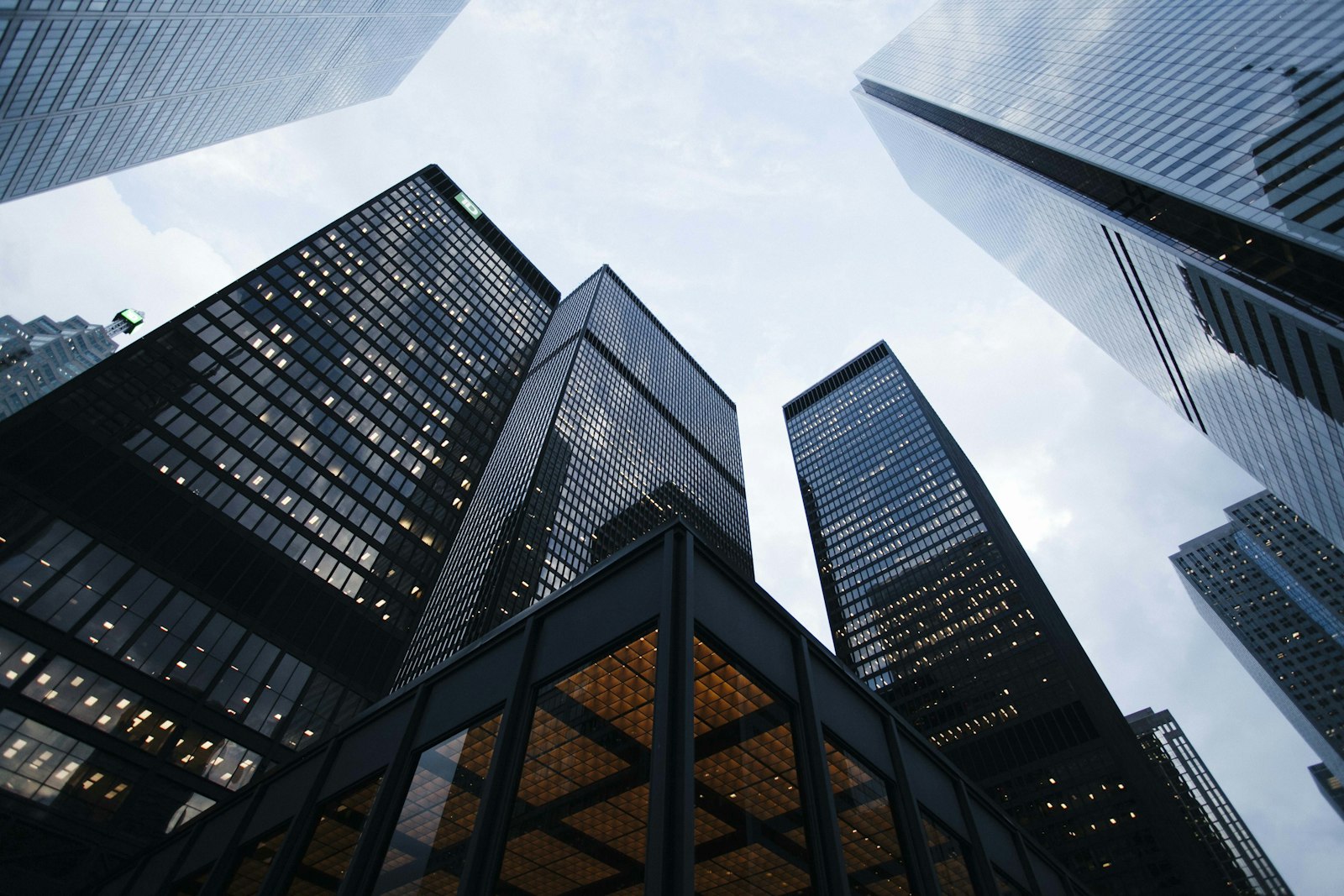 Looking up at modern office towers
